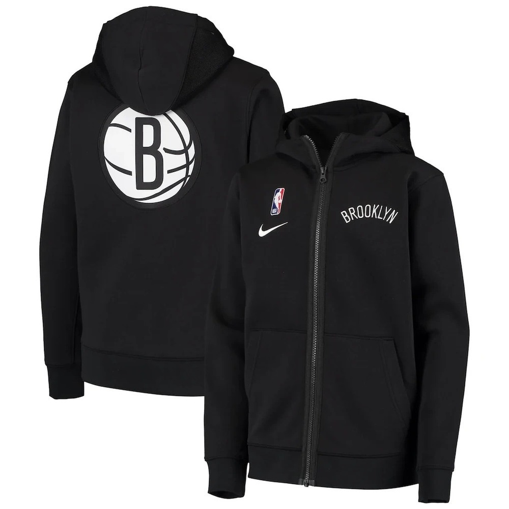 Nike Boys Brooklyn Nets NBA Showtime Full Zip Hoodie Black Medium 10-12 Dri-FIT - Picture 1 of 16